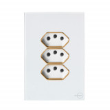 Cj Tomada Tripla 10a 4x2 - Novara Glass Branco Gold 